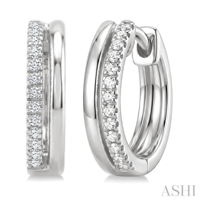 1/10 Ctw Petite Round Cut Diamond Fashion Huggie Earrings in 10K White Gold