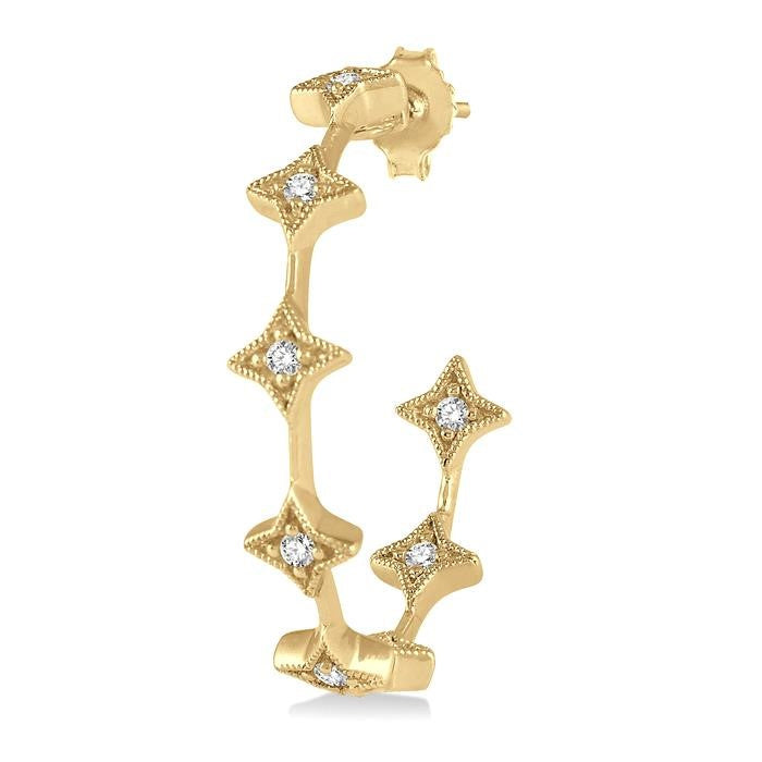 1/5 Ctw Star Shape Accent Round Cut Diamond Hoop Earrings in 14K Yellow Gold