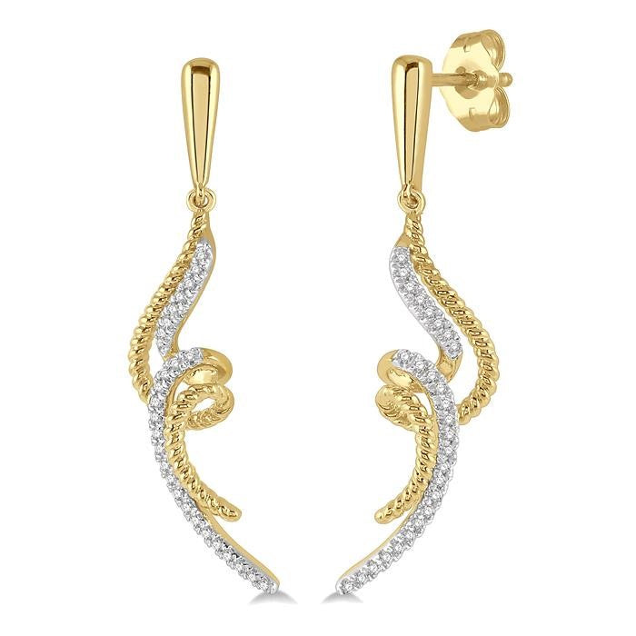 1/6 Ctw Twin Twirl Round Cut Diamond Fashion Earrings in 10K Yellow Gold