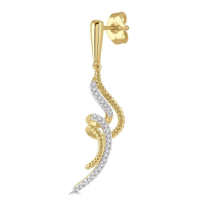 1/6 Ctw Twin Twirl Round Cut Diamond Fashion Earrings in 10K Yellow Gold