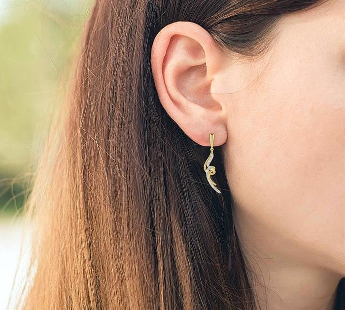 1/6 Ctw Twin Twirl Round Cut Diamond Fashion Earrings in 10K Yellow Gold