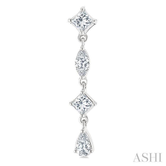 1/2 Ctw Mixed Cut Diamond Fashion Long Earrings in 14K White Gold