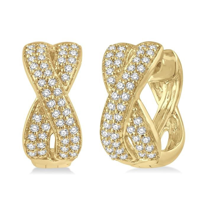 1/3 Ctw Crossover Round Cut Diamond Petite Huggie Earrings in 14K Yellow Gold