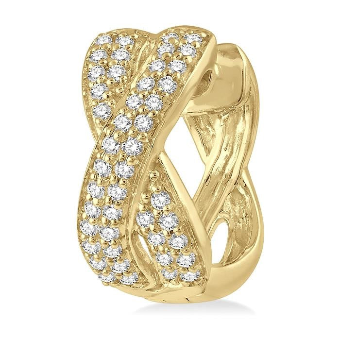 1/3 Ctw Crossover Round Cut Diamond Petite Huggie Earrings in 14K Yellow Gold