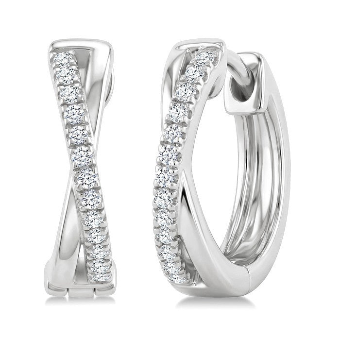 1/10 Ctw 'X' Petite Round Cut Diamond Fashion Huggie Earrings in 10K White Gold