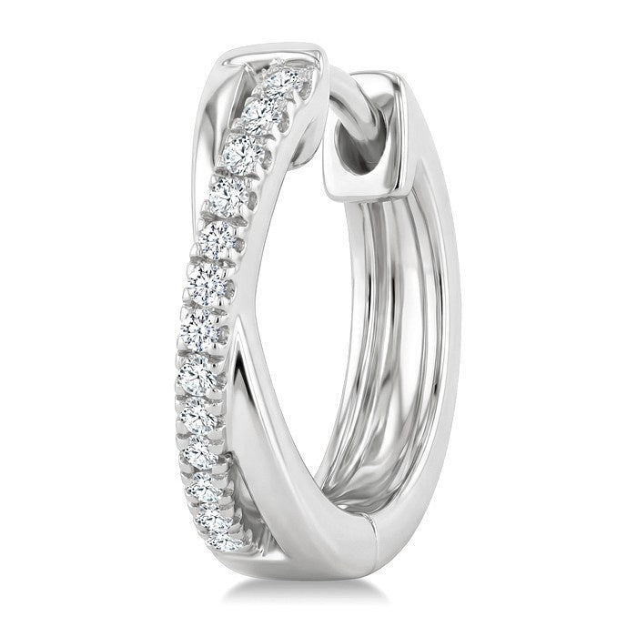 1/10 Ctw 'X' Petite Round Cut Diamond Fashion Huggie Earrings in 10K White Gold