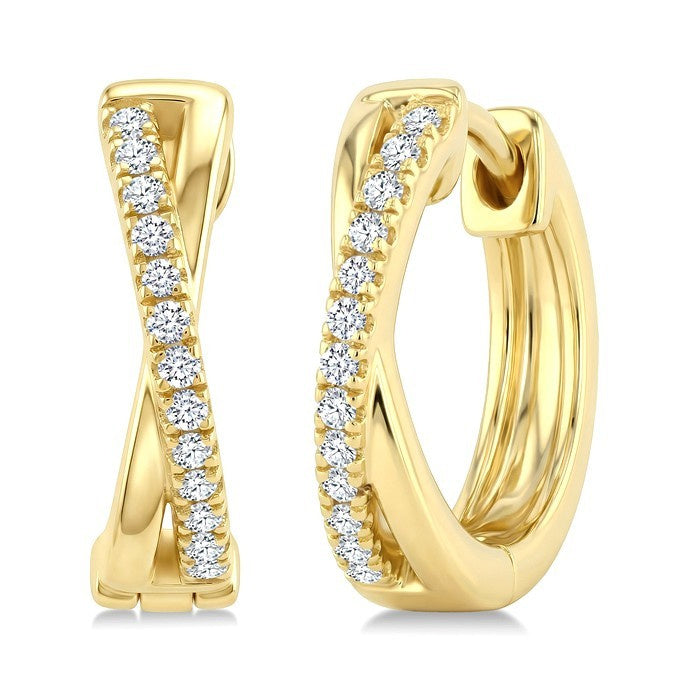1/10 Ctw 'X' Petite Round Cut Diamond Fashion Huggie Earrings in 10K Yellow Gold