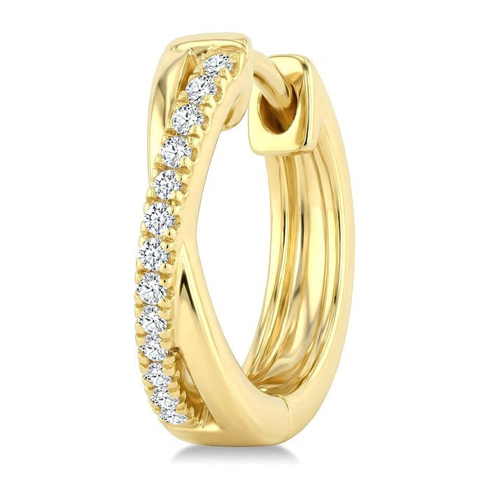 1/10 Ctw 'X' Petite Round Cut Diamond Fashion Huggie Earrings in 10K Yellow Gold