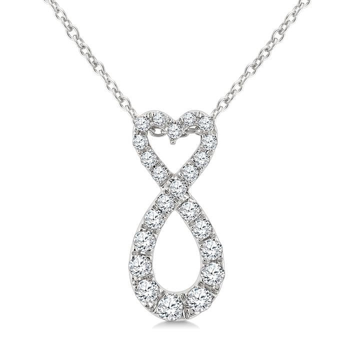 1/4 Ctw Heart Shape Round Cut Diamond Infinity Fashion Pendant With Chain in 10K White Gold