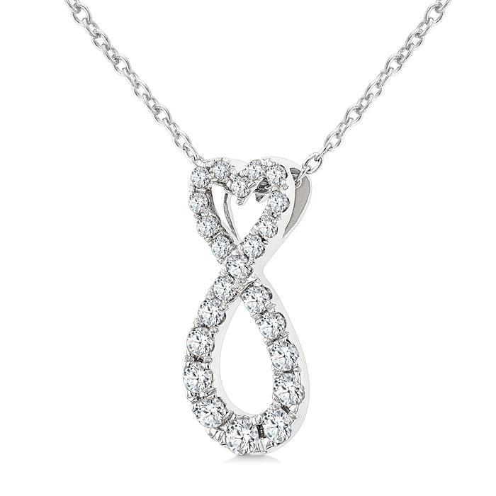 1/4 Ctw Heart Shape Round Cut Diamond Infinity Fashion Pendant With Chain in 10K White Gold