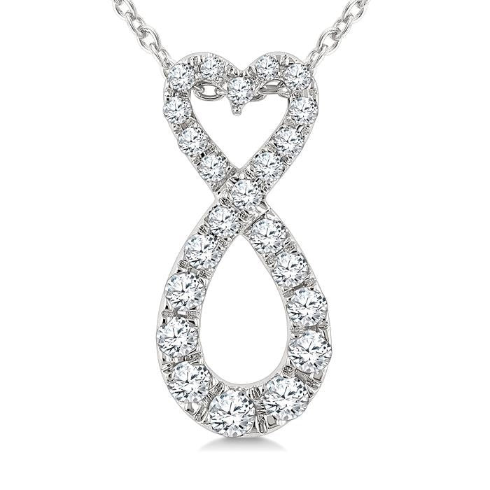 1/4 Ctw Heart Shape Round Cut Diamond Infinity Fashion Pendant With Chain in 10K White Gold