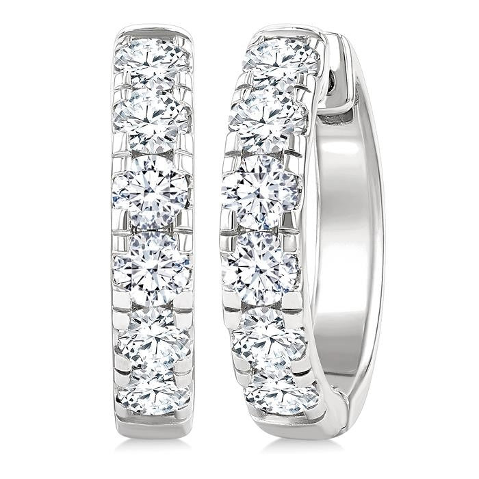 1 1/2 Ctw Round Cut Diamond Hoop Earrings in 14K White Gold