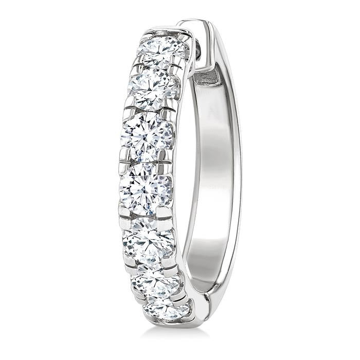 2 Ctw Round Cut Diamond Hoop Earrings in 14K White Gold