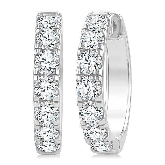 2 1/2 Ctw Round Cut Diamond Hoop Earrings in 14K White gold