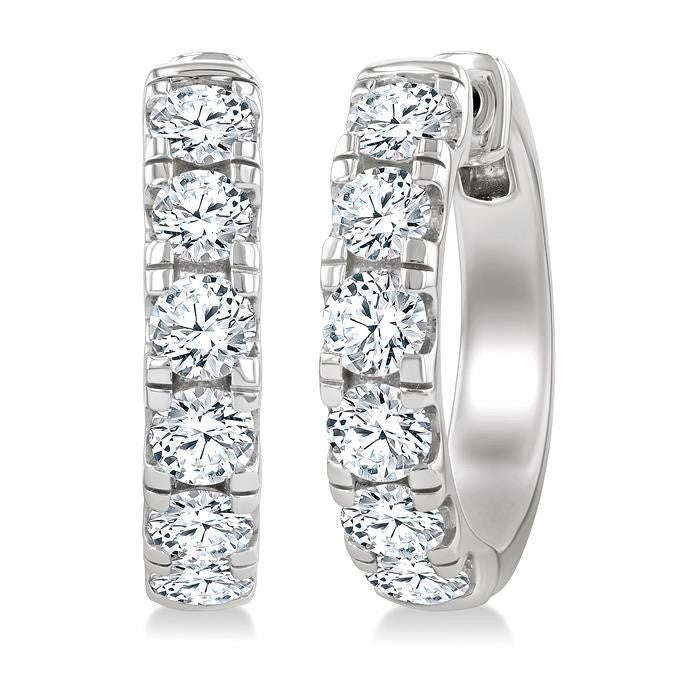 3 Ctw Round Cut Diamond Hoop Earrings in 14K White gold