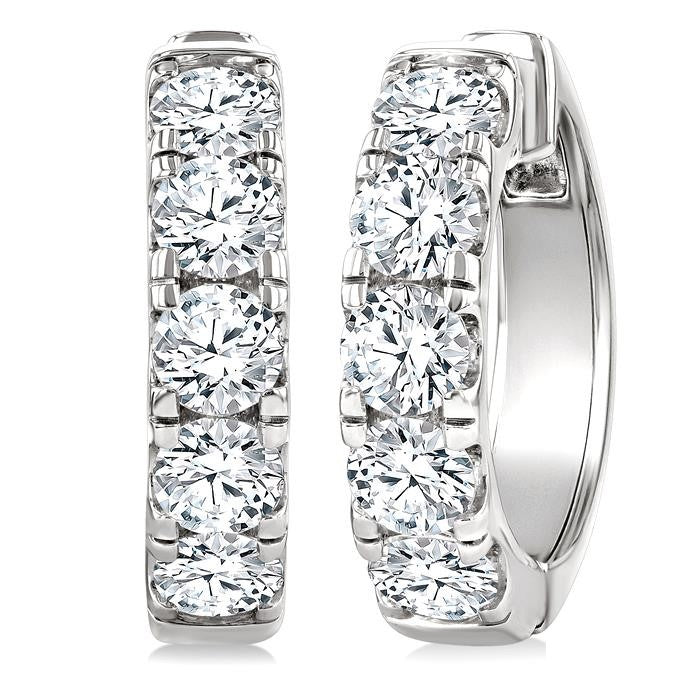 4 Ctw Round Cut Diamond Hoop Earrings in 14K White gold
