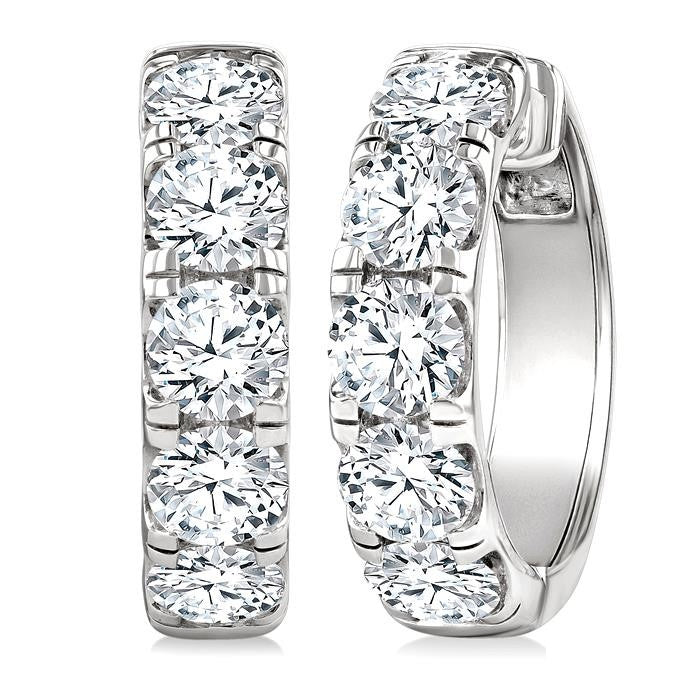 5 Ctw Round Cut Diamond Hoop Earrings in 14K White gold
