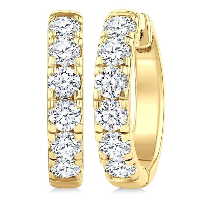 1 1/2 Ctw Round Cut Diamond Hoop Earrings in 14K Yellow Gold