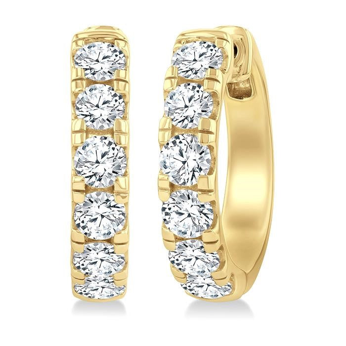 3 Ctw Round Cut Diamond Hoop Earrings in 14K Yellow gold