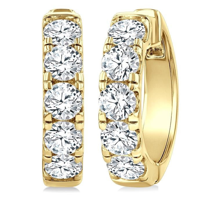 4 Ctw Round Cut Diamond Hoop Earrings in 14K Yellow gold