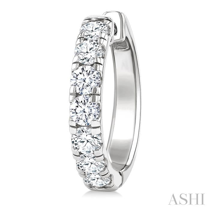 2 Ctw Round Cut Diamond Hoop Earrings in 14K White Gold