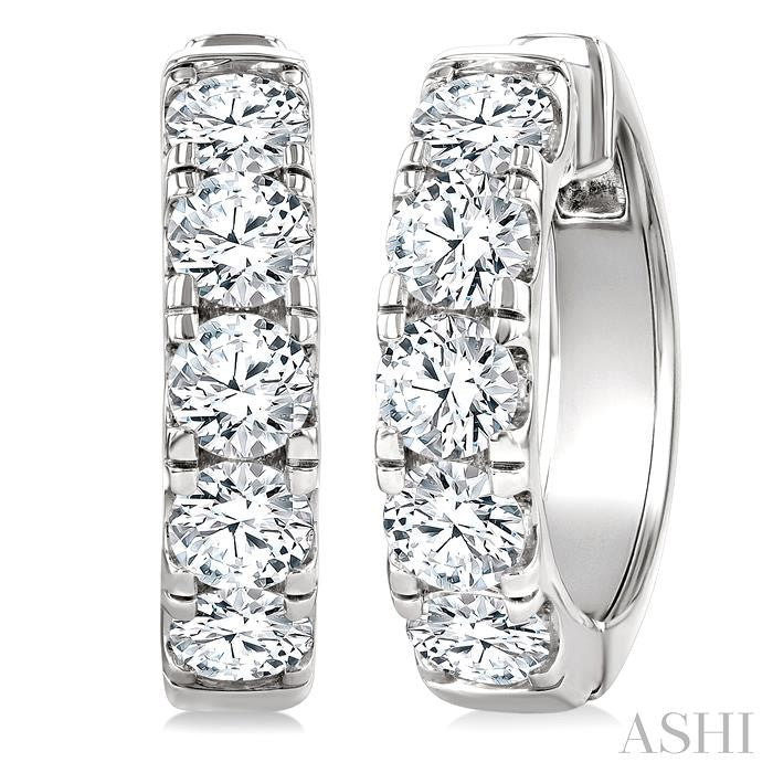 4 Ctw Round Cut Diamond Hoop Earrings in 14K White gold