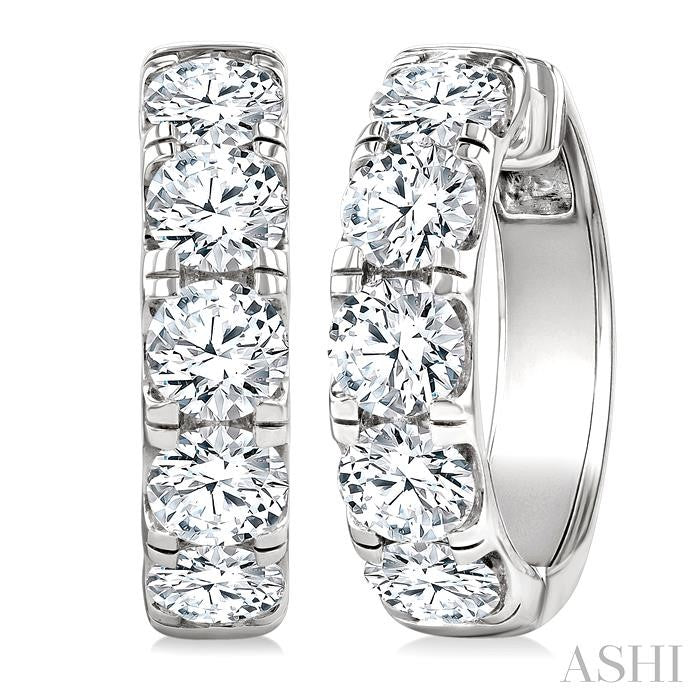 5 Ctw Round Cut Diamond Hoop Earrings in 14K White gold