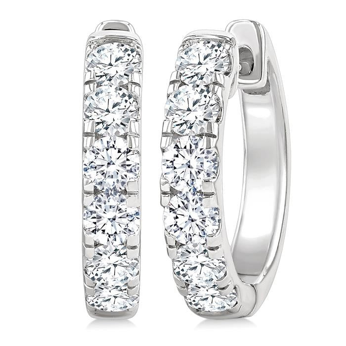 1 Ctw Round Cut Diamond Hoop Earrings in 14K White Gold