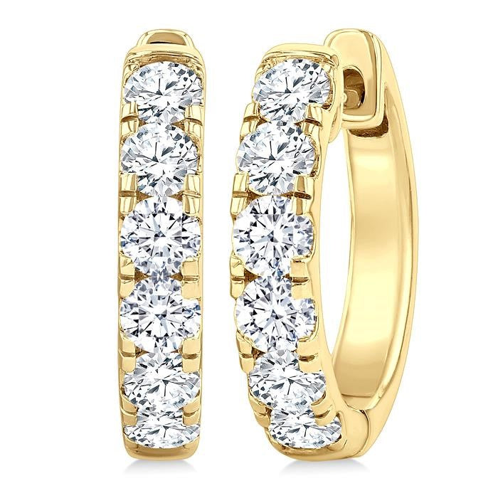 1 Ctw Round Cut Diamond Hoop Earrings in 14K Yellow Gold