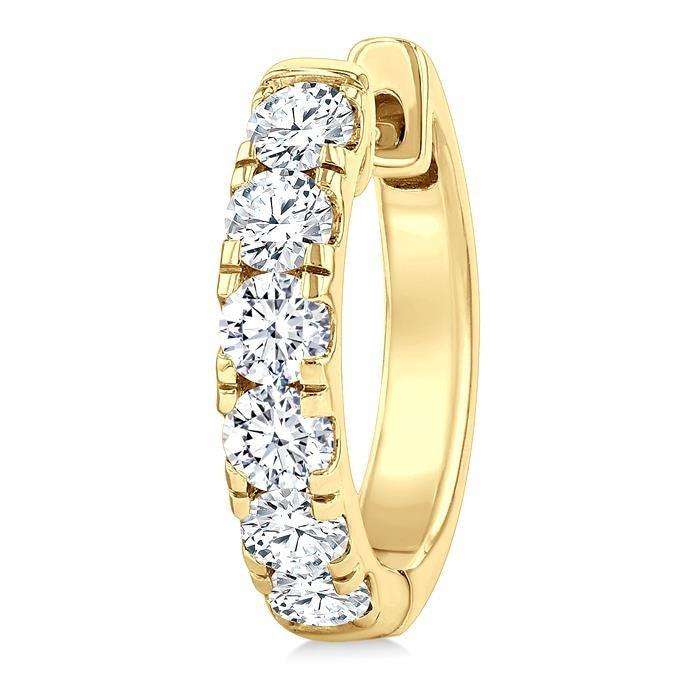 1 Ctw Round Cut Diamond Hoop Earrings in 14K Yellow Gold