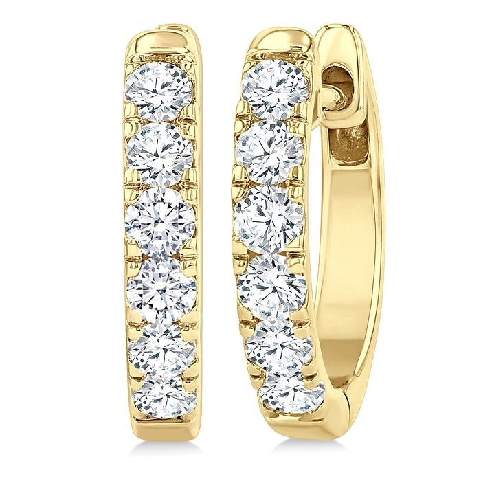 1/2 Ctw Round Cut Diamond Hoop Earrings in 14K Yellow Gold