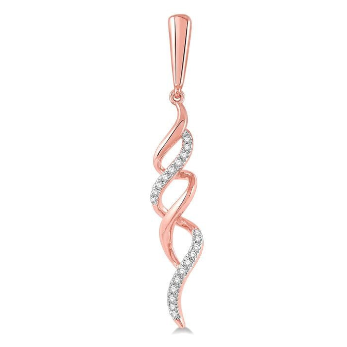 1/6 Ctw Ribbon Swirl Round Cut Diamond Long Earrings in 10K Rose Gold