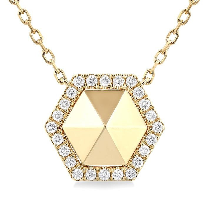 1/4 Ctw Petite Hexagon Round Cut Diamond Halo Fashion Necklace in 14K Yellow Gold
