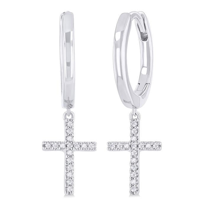 Cross Petite Diamond Fashion Huggie Earrings