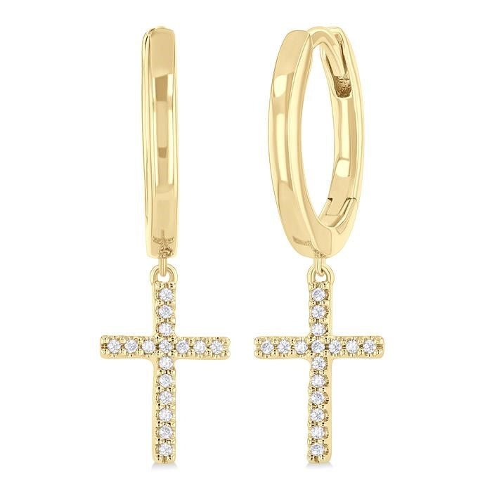 1/10 Ctw Petite Cross Round Cut Diamond Fashion Huggies in 10K Yellow Gold