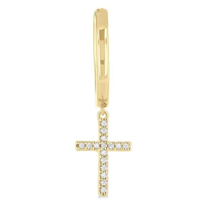 1/10 Ctw Petite Cross Round Cut Diamond Fashion Huggies in 10K Yellow Gold