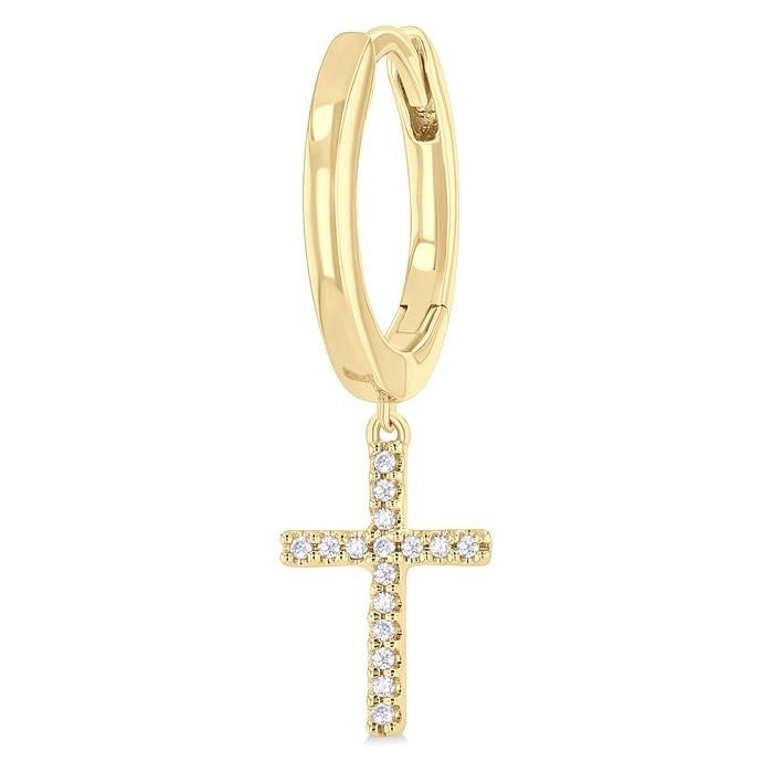 1/10 Ctw Petite Cross Round Cut Diamond Fashion Huggies in 10K Yellow Gold