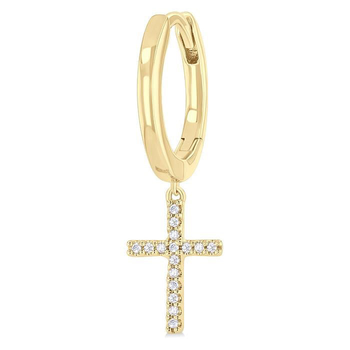 Cross Petite Diamond Fashion Huggie Earrings