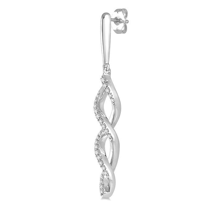 1/5 Ctw Swirl Round Cut Diamond Long Earrings in 10K White Gold