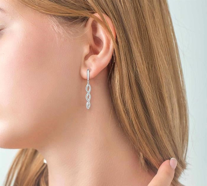 1/5 Ctw Swirl Round Cut Diamond Long Earrings in 10K White Gold