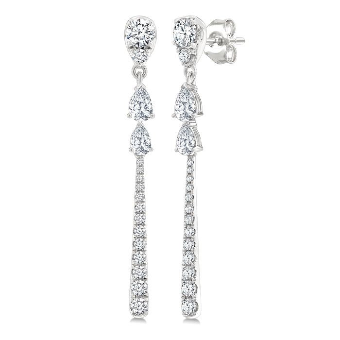 7/8 Ctw Pear and Round Cut Diamond Dangle Fashion Long earrings in 14K White Gold
