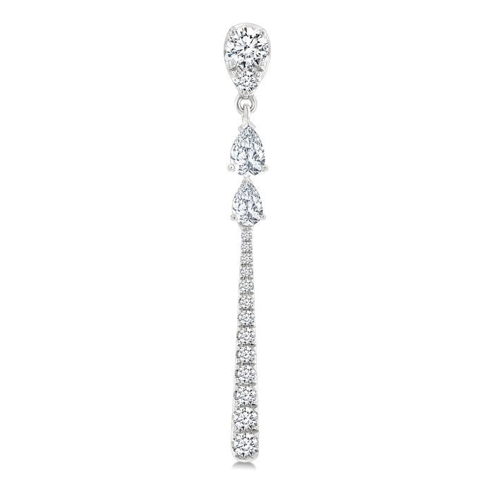 7/8 Ctw Pear and Round Cut Diamond Dangle Fashion Long earrings in 14K White Gold
