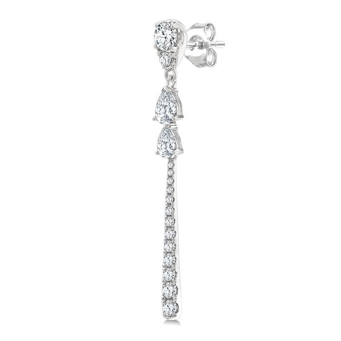 7/8 Ctw Pear and Round Cut Diamond Dangle Fashion Long earrings in 14K White Gold