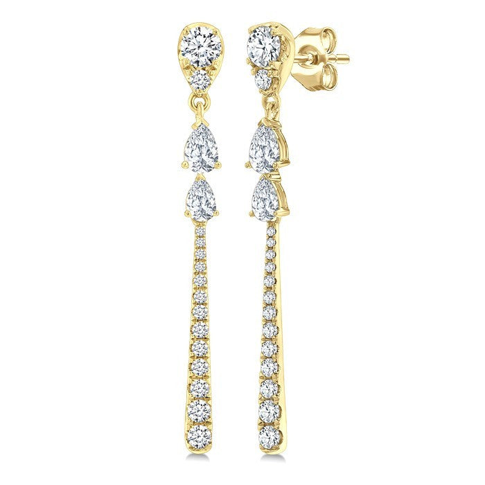 7/8 Ctw Pear and Round Cut Diamond Dangle Fashion Long earrings in 14K Yellow Gold