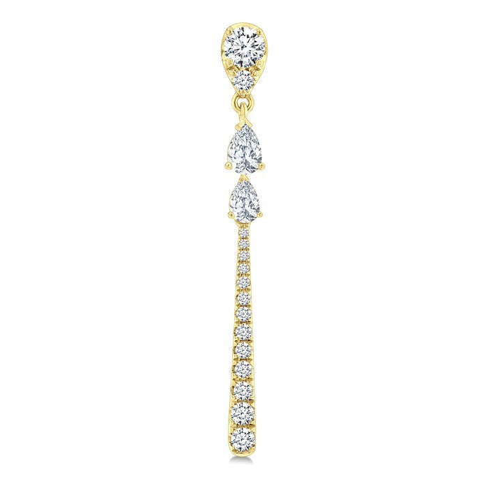 7/8 Ctw Pear and Round Cut Diamond Dangle Fashion Long earrings in 14K Yellow Gold