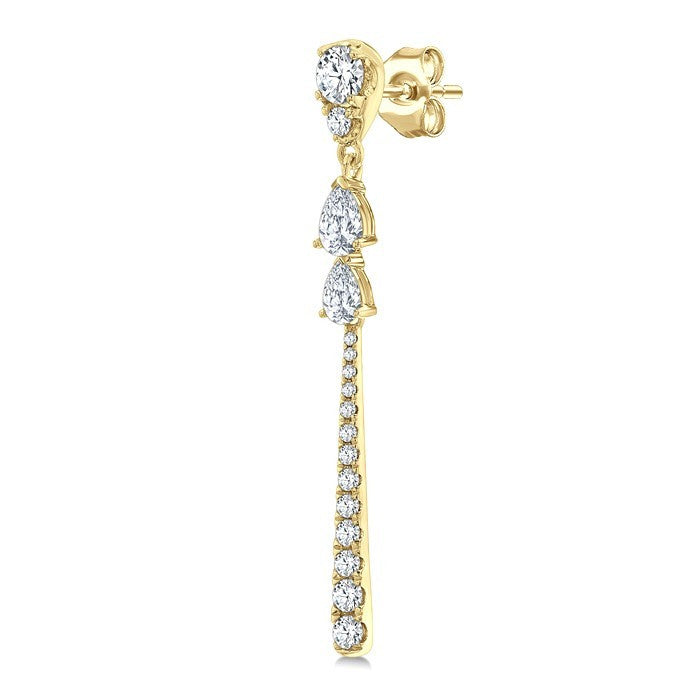 7/8 Ctw Pear and Round Cut Diamond Dangle Fashion Long earrings in 14K Yellow Gold