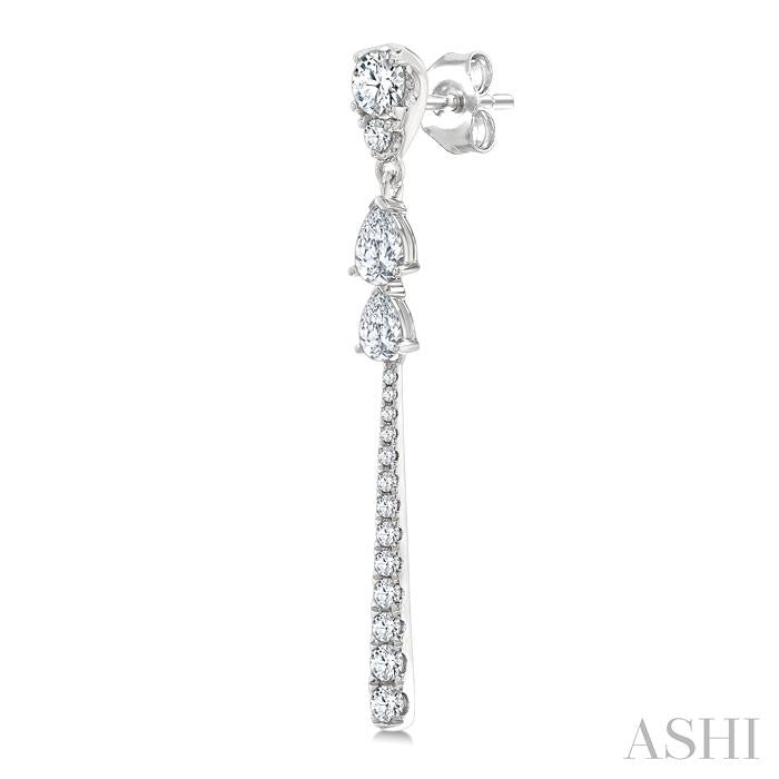 7/8 Ctw Pear and Round Cut Diamond Dangle Fashion Long earrings in 14K White Gold