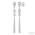 7/8 Ctw Pear and Round Cut Diamond Dangle Fashion Long earrings in 14K White Gold