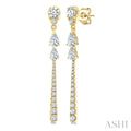 7/8 Ctw Pear and Round Cut Diamond Dangle Fashion Long earrings in 14K Yellow Gold