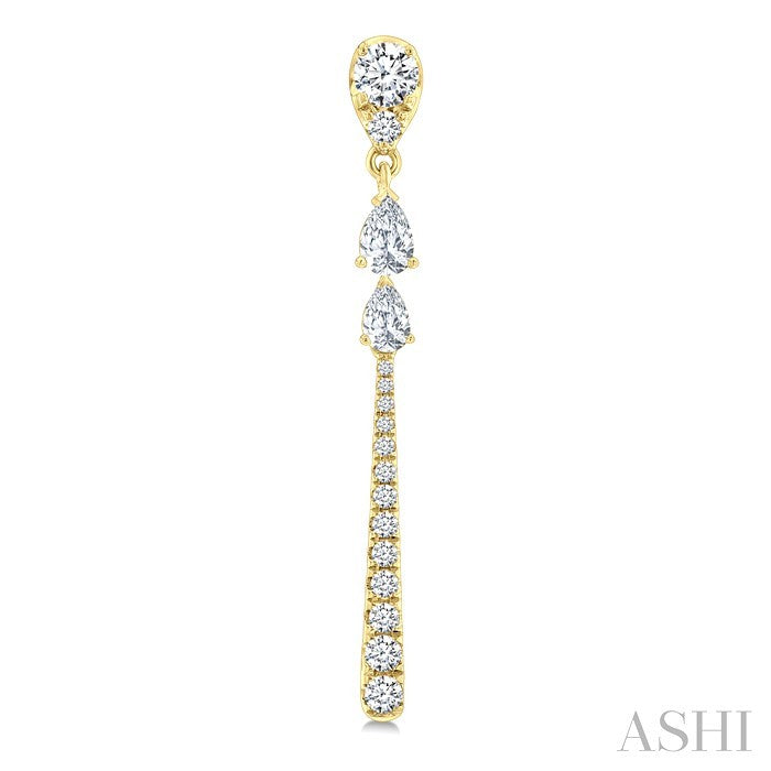 7/8 Ctw Pear and Round Cut Diamond Dangle Fashion Long earrings in 14K Yellow Gold